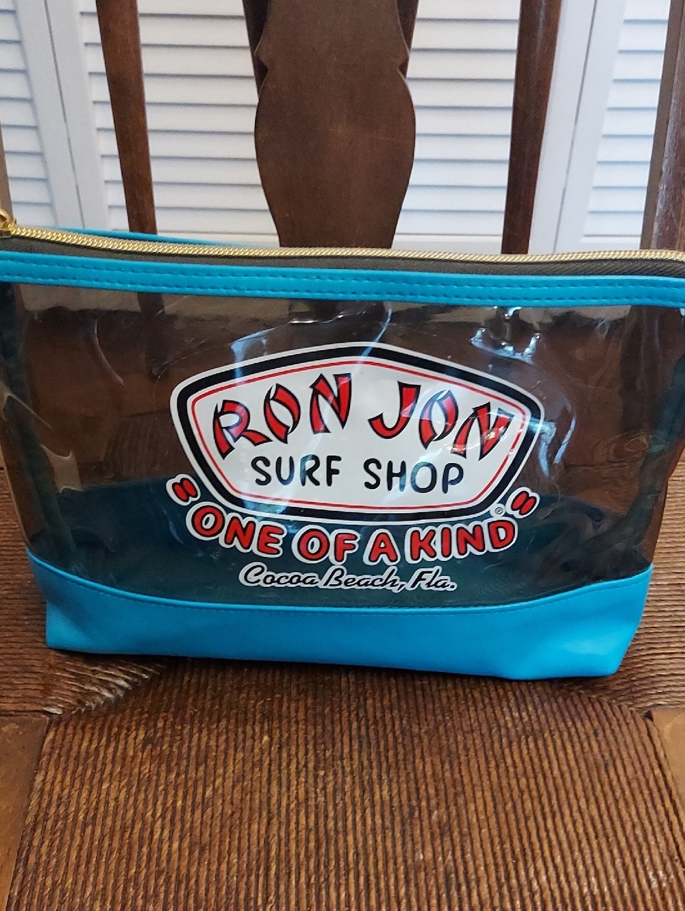 Ron Jon Surf Shop Clear Pouch with Aqua Trim and Red Logo